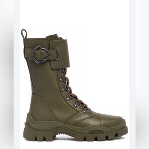 Moncler Larue Buckle Lace-Up Boots  EU 39 Green Leather